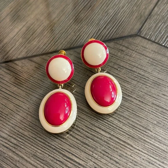 Vintage Joan Rivers Red and Ivory Drop Enamel Clip Earrings - Picture 16 of 16